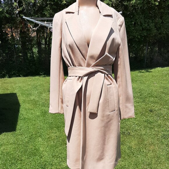 SUZY SHIER Beige Classic Long Belted Blazer Open Trench Coat - Size XS - Picture 15 of 15